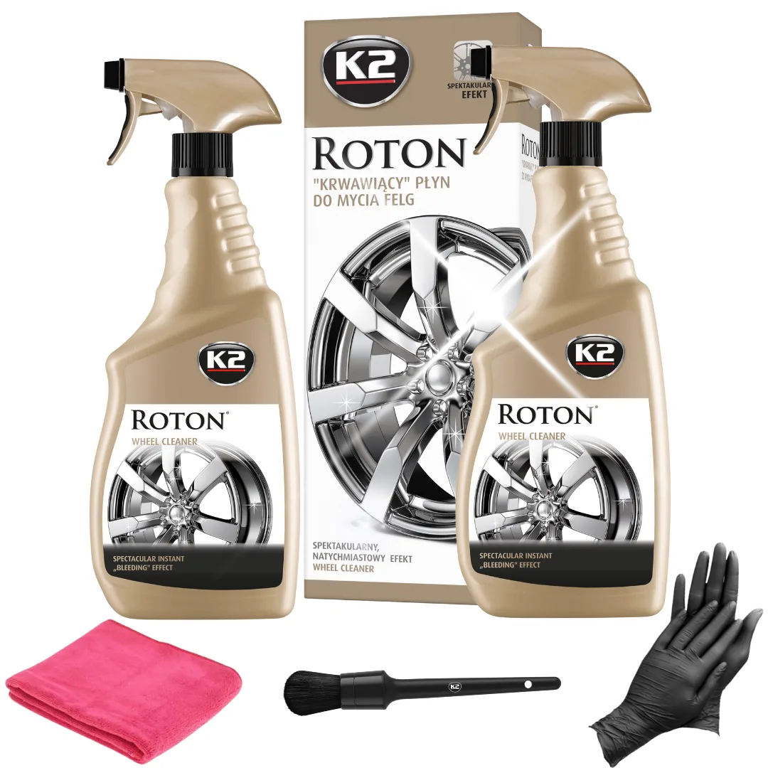 ZESTAW DO CZYSZCZENIA FELG 2x K2 Roton 700 ml + PĘDZEL + MIKROFIBRA + RĘKAWICZKI