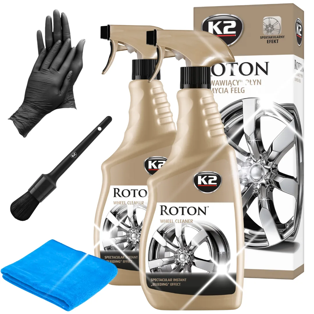 ZESTAW DO CZYSZCZENIA FELG 2x K2 Roton 700 ml + PĘDZEL + MIKROFIBRA + RĘKAWICZKI | zdjęcie 1 z 3 | WC-3657 | Motofarma.pl