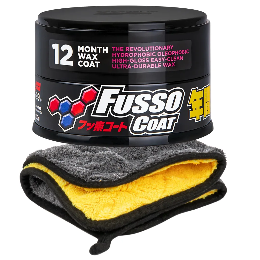 Wosk SOFT99 New Fusso Coat 12 Months Wax DARK 200g mikrofibra 800g zestaw