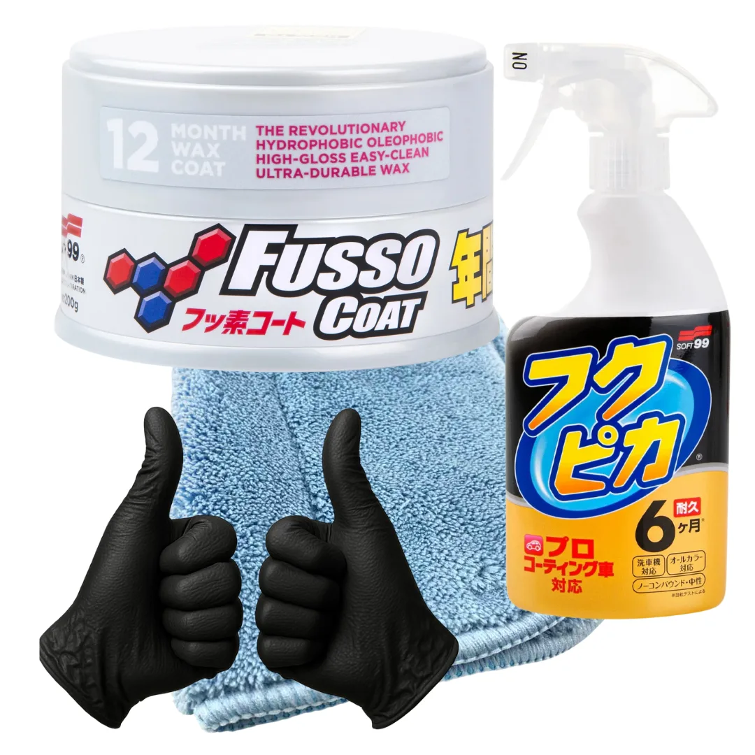 SOFT99 New Fusso Coat 12 Months Wax Light 200g quick detailer mikrofibra zestaw