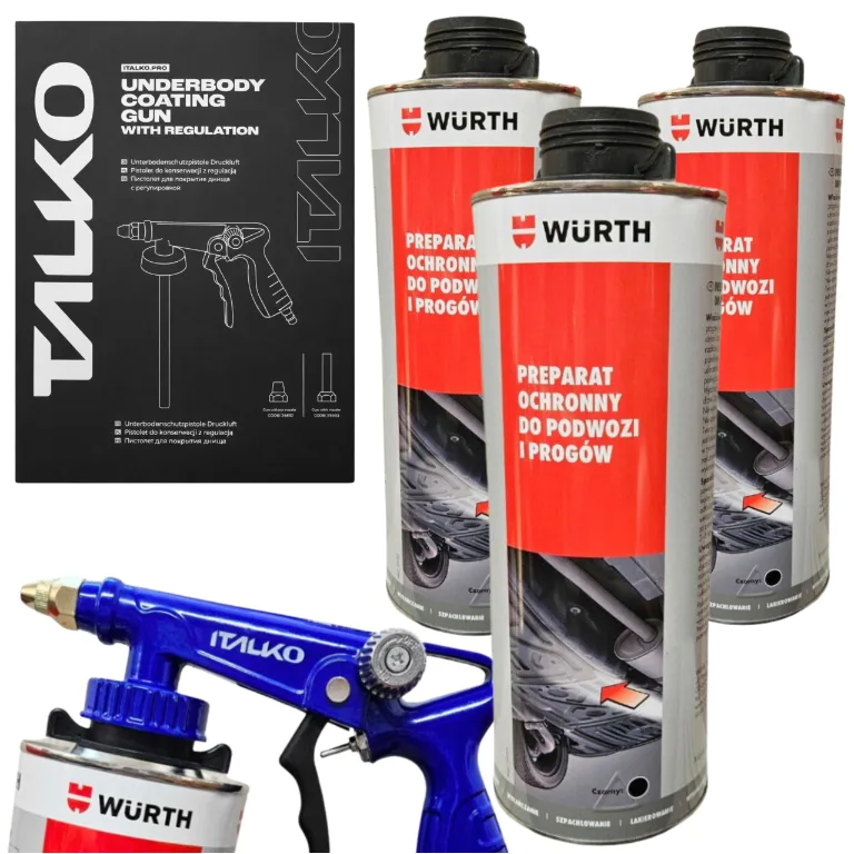 3x Preparat ochronny do podwozi czarny 1 kg WURTH + Pistolet z regulacją