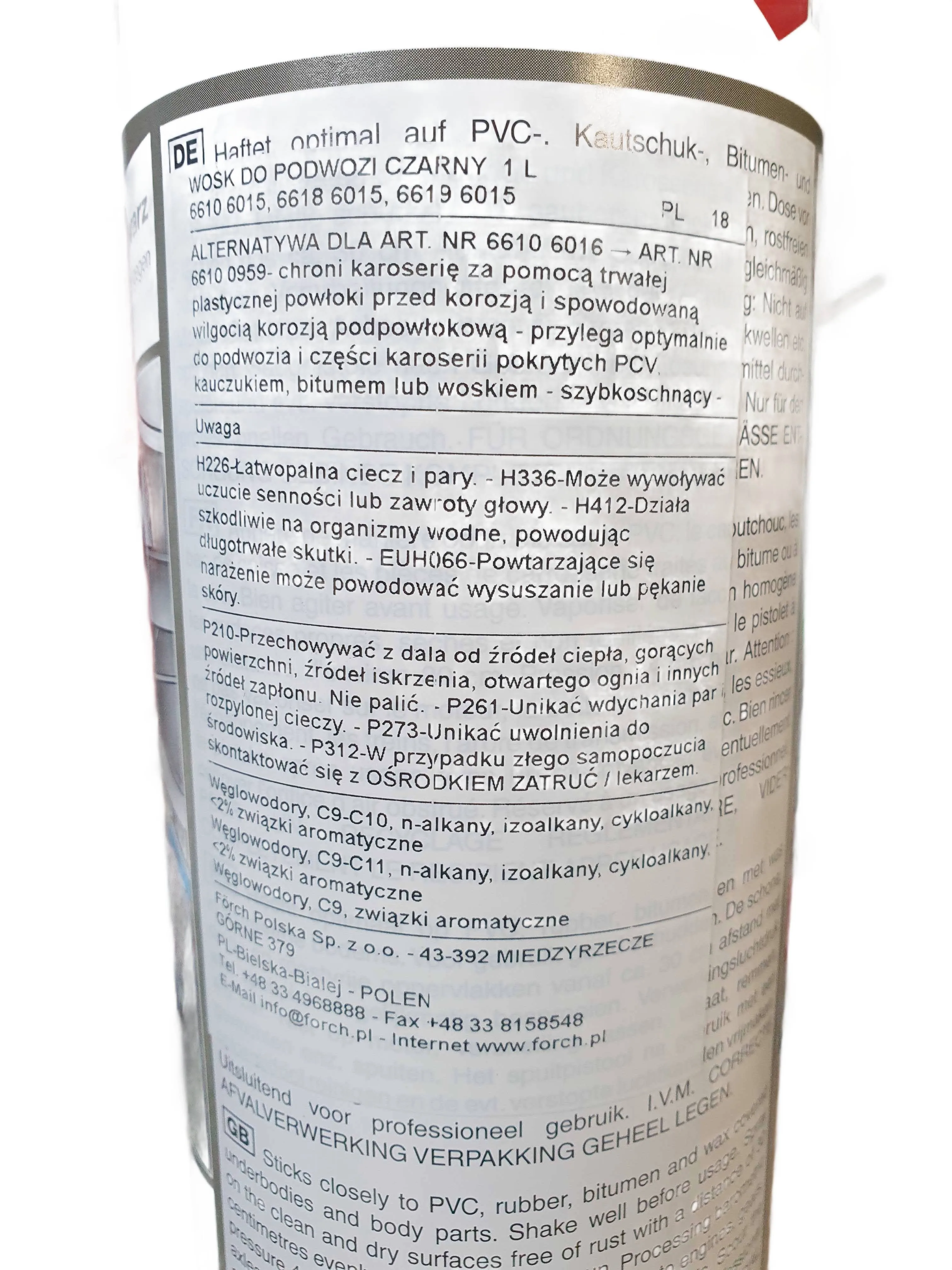 Wosk do konserwacji podwozia czarny 3x1L  Forch L252 pistolet ZESTAW