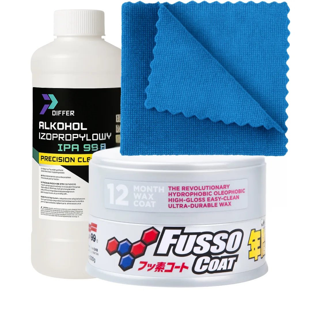 Twardy wosk SOFT99 New Fusso Coat 12 Months Wax Light 200g + mikrofibra + IPA