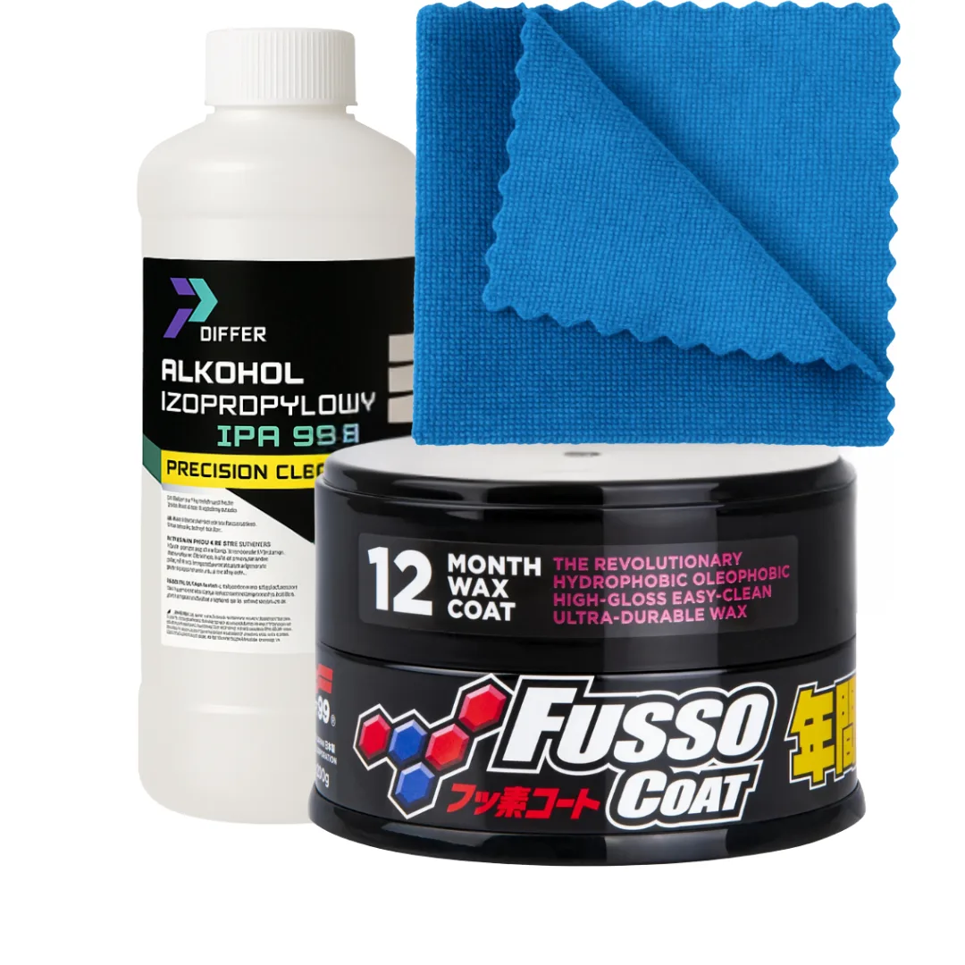 Twardy wosk SOFT99 New Fusso Coat 12 Months Wax DARK 200g + IPA+mikrofibra