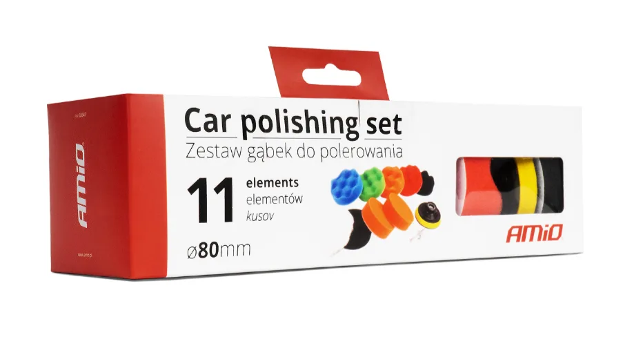 Zestaw gąbek do polerowania gąbki polerskie 9 el.+ dysk 80 mm + adapter M14 AMIO-02647 | zdjęcie 3 z 6 | A02647 | Motofarma.pl