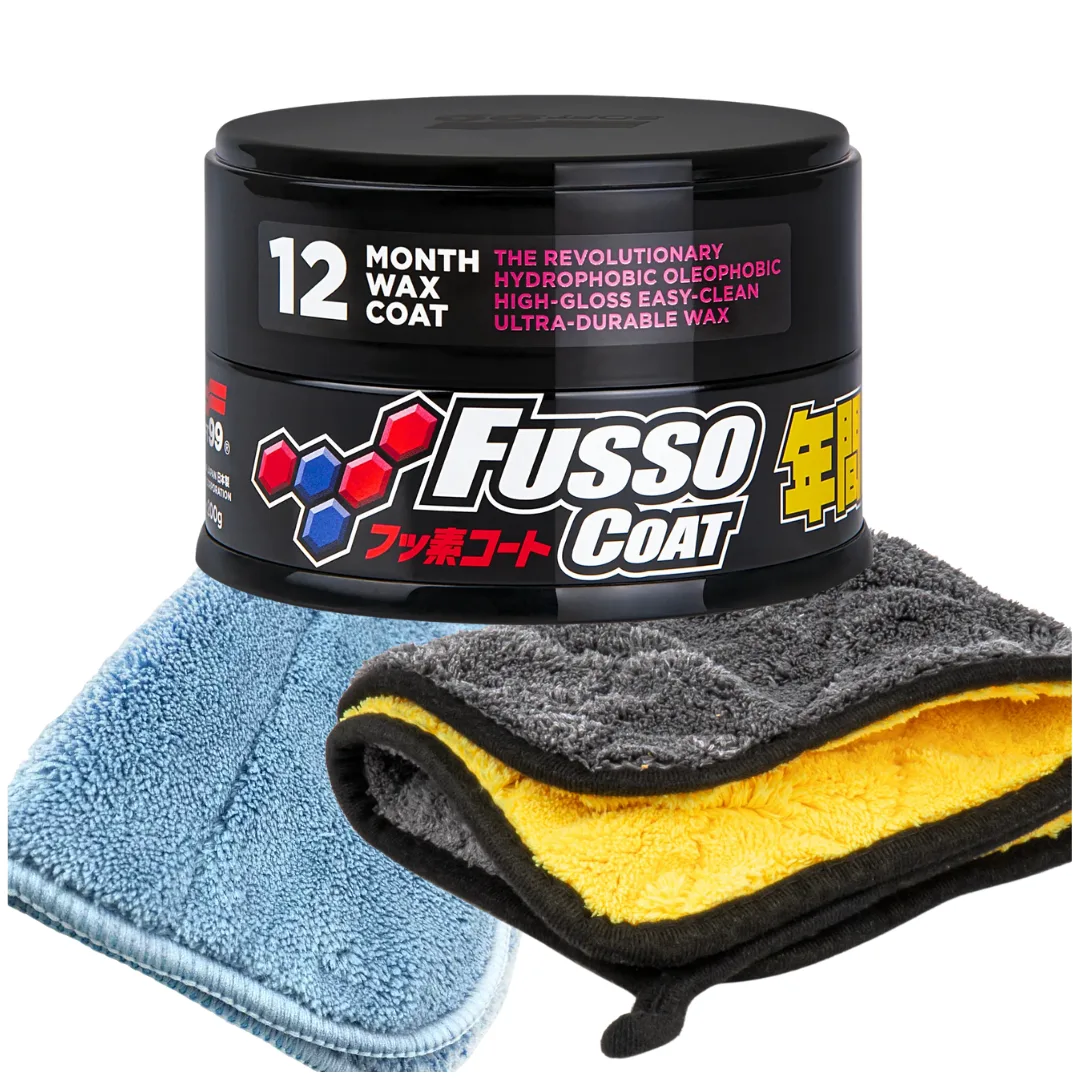 Wosk SOFT99 New Fusso Coat 12 Months Wax DARK 200g 2x mikrofibra 800g zestaw
