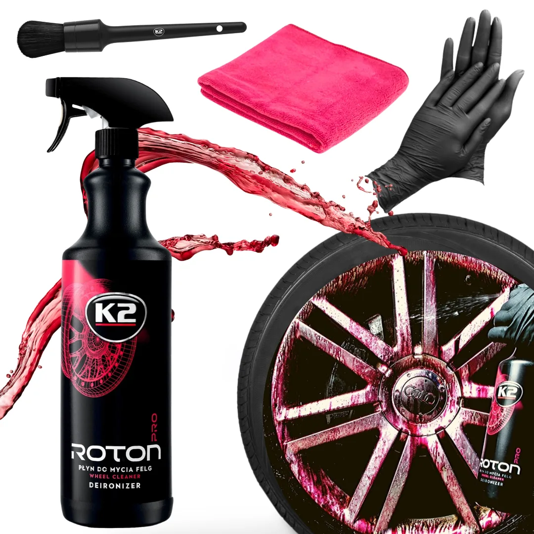 ZESTAW DO CZYSZCZENIA FELG K2 ROTON PRO 1L + PĘDZELEK + MIKROFIBRA + RĘKAWICZKI