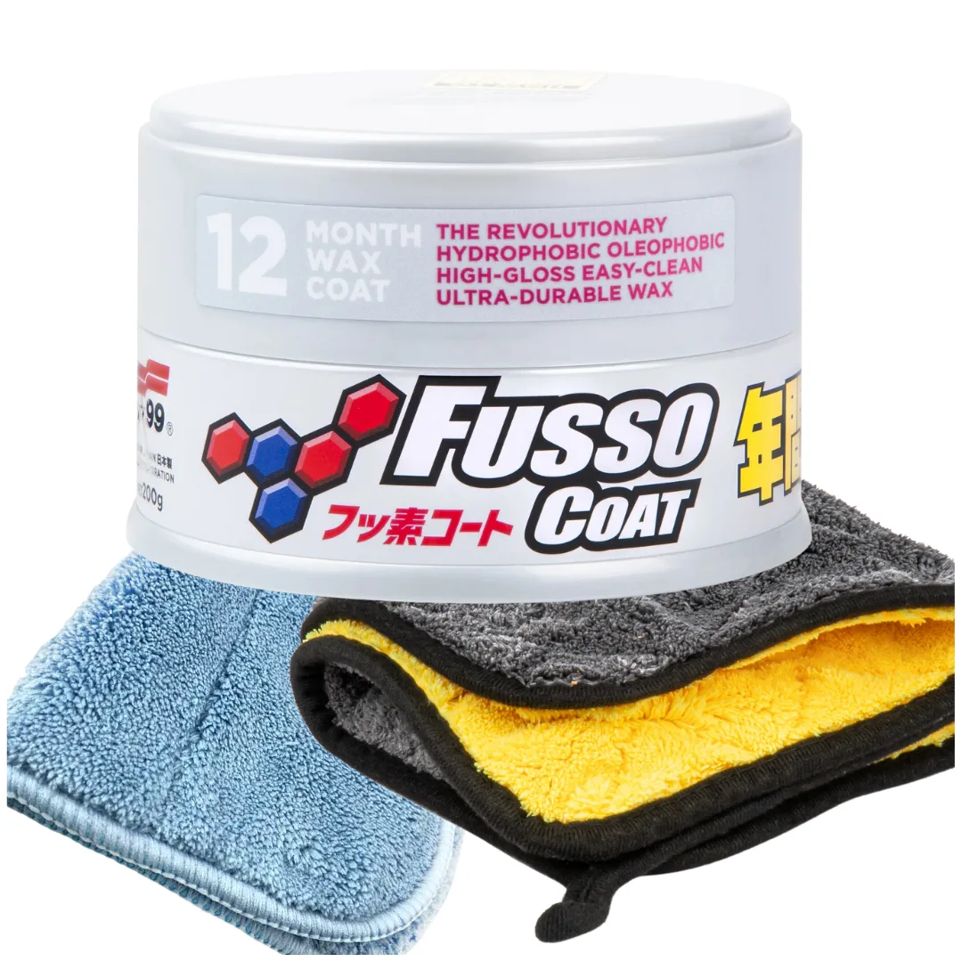 Wosk SOFT99 New Fusso Coat 12 Months Wax LIGHT 200g 2x mikrofibra 800g zestaw